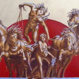 Apollo e Aurora, dipinto su supporto ligneo e gesso 30x20 eseguito con tempera all'uovo e oro, interpretazione da Lelio Orsi - Thumbs